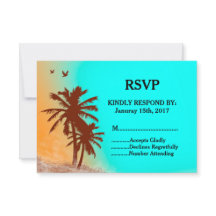 Palmbomen blauwe oceaan strand bruiloft RSVP stran