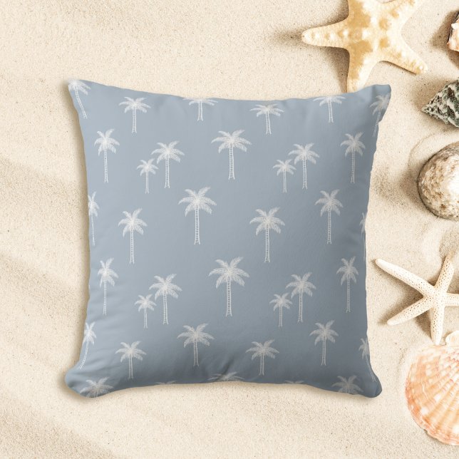 Palmbomen Boho Kust Boerderij Stof Blauw Kussen (Creator heeft geüpload)