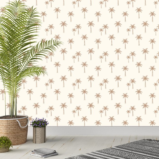 Palmbomen Boho Kust Farmhouse Beige En Taupe Behang (Creator heeft geüpload)