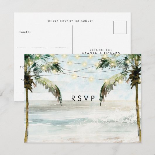 Palmbomen boho strand bruiloft rsvp briefkaart (Voorkant / Achterkant)
