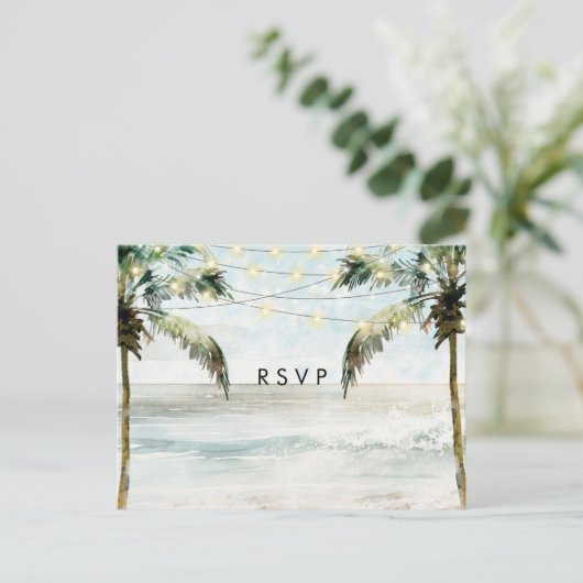 Palmbomen boho strand bruiloft rsvp briefkaart (Staand voorkant)