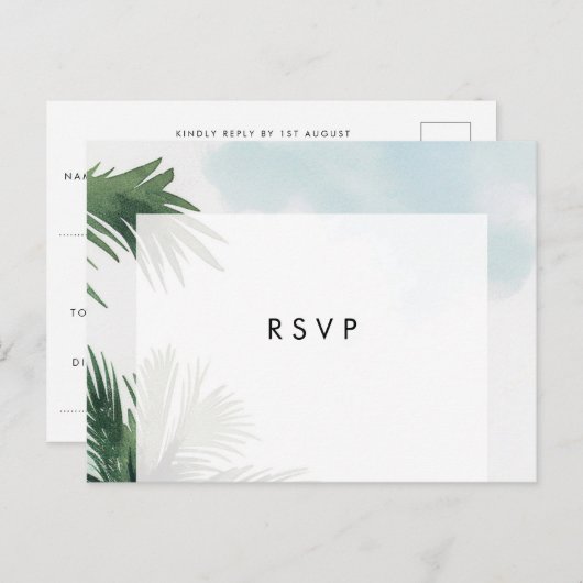 Palmbomen boho strand bruiloft rsvp briefkaart (Voorkant / Achterkant)