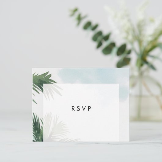 Palmbomen boho strand bruiloft rsvp briefkaart (Staand voorkant)