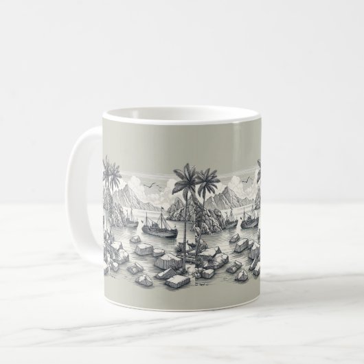Palmbomen Boten Strand Koffie Thee mok Cup (Voorkant links)