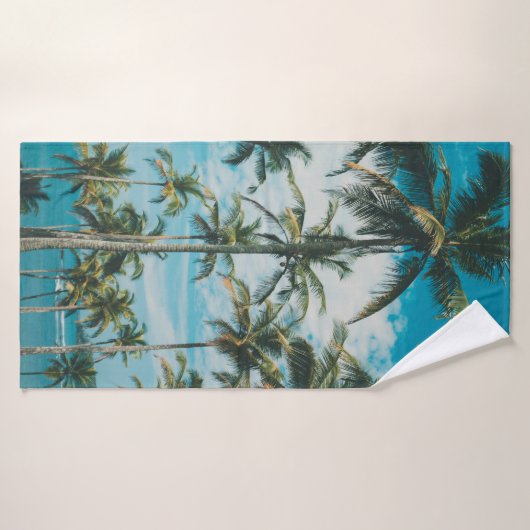 Palmbomen boven de oceaan,  getoon en retr badhanddoek (Badhanddoek)