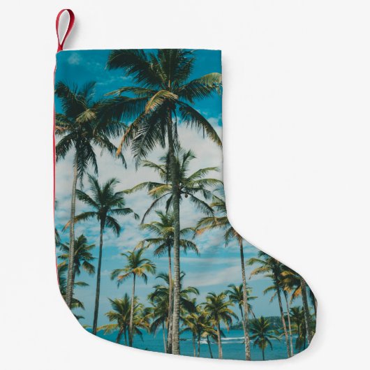 Palmbomen boven de oceaan,  getoon en retr kleine kerstsok (Voorkant)