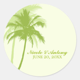 Palmbomen bruiloft ronde sticker