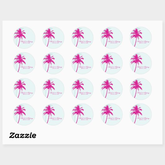 Palmbomen bruiloft ronde sticker (Vel)