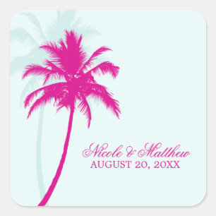 Palmbomen bruiloft vierkante sticker