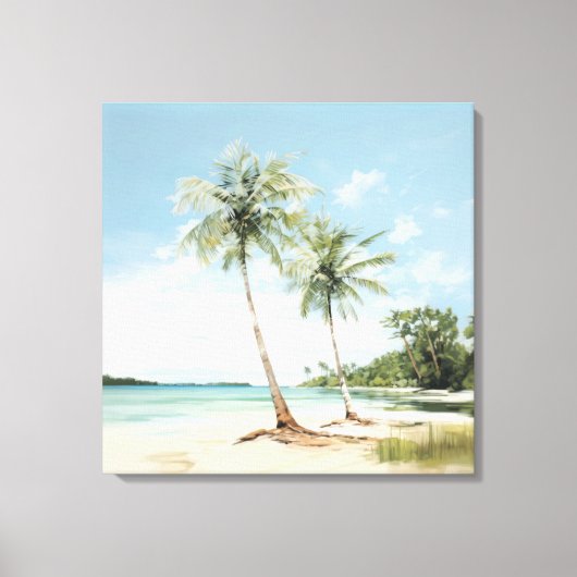 Palmbomen Door het Zee in Waterverf Canvas Print (Voorkant)