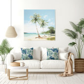Palmbomen Door het Zee in Waterverf Canvas Print