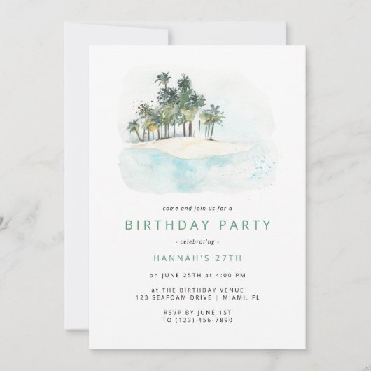Palmbomen | Eenvoudig modern strand verjaardagsfee Kaart (Voorkant)
