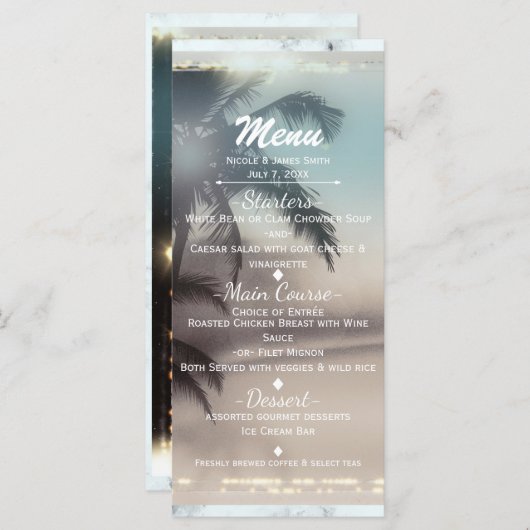 Palmbomen Elegant Tropisch Strand Party Menu (Voorkant / Achterkant)
