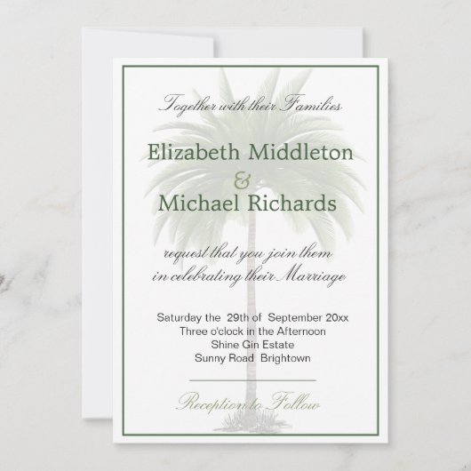 Palmbomen Elegante Moderne Chic huwelijksuitnodigi Kaart (Voorkant)