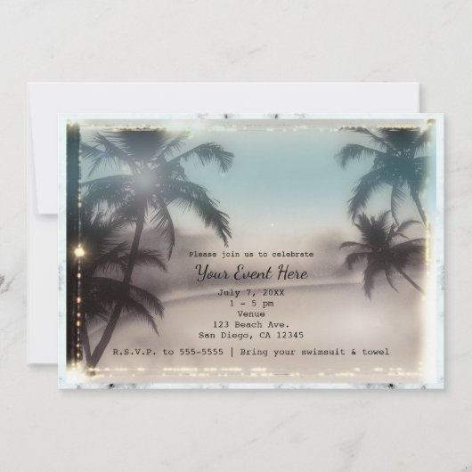 Palmbomen Elegante Tropische Strand Uitnodigingen (Voorkant)