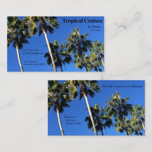 Palmbomen en blauwe luiken visitekaartje (Voorkant / Achterkant)