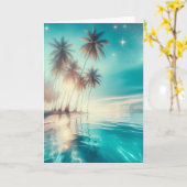 Palmbomen en Blue Ocean Water Jubileum Kaart (Gele Bloem)