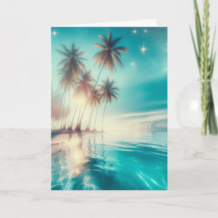 Palmbomen en Blue Ocean Water Jubileum Kaart