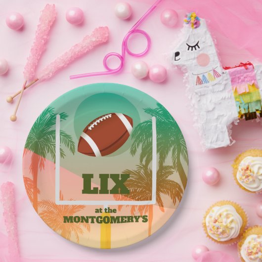 Palmbomen en Football Uprights Party Papieren Bordje (Feest)