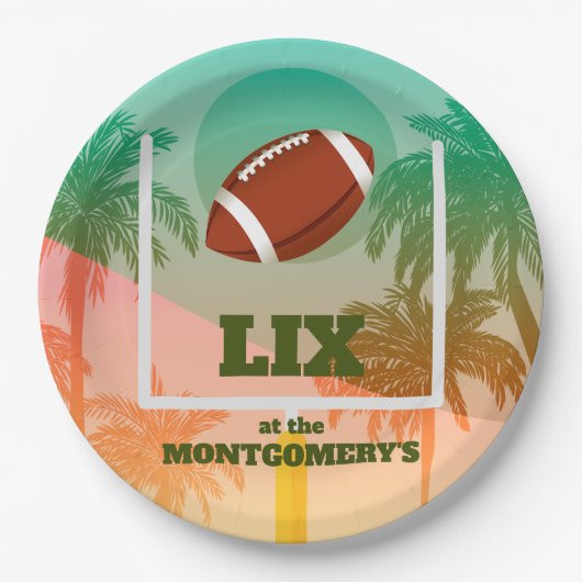 Palmbomen en Football Uprights Party Papieren Bordje (Voorkant)
