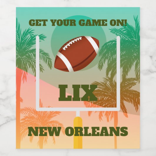Palmbomen en Football Uprights Party Wijn Etiket (Enkel label)