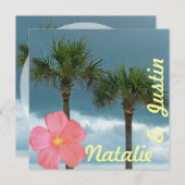 Palmbomen en Hibiscus Tropical Bewaar de datum Save The Date (Voorkant / Achterkant)