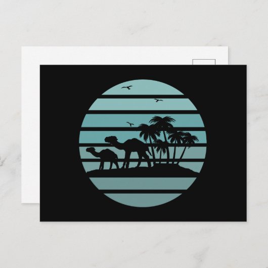 Palmbomen en kamelen feestdagenkaart (Voorkant / Achterkant)