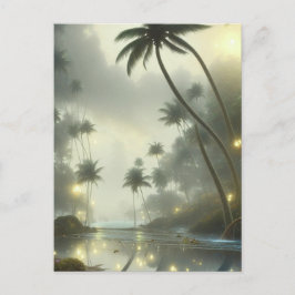 Palmbomen en oceaan nevelige dag briefkaart
