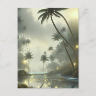 Palmbomen en oceaan nevelige dag briefkaart