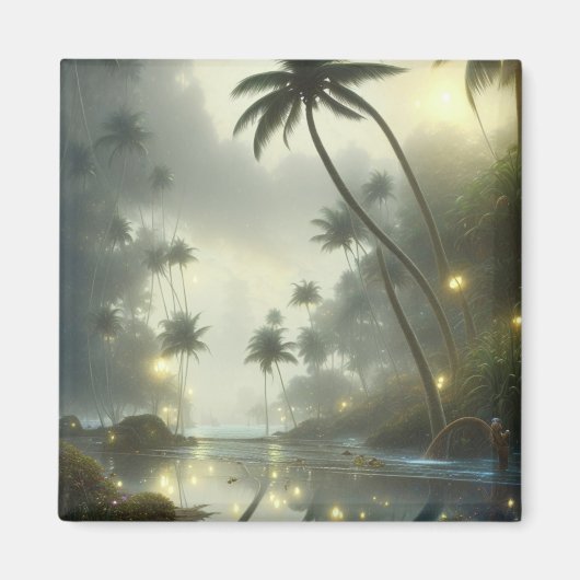 Palmbomen en oceaan nevelige dag magneet (Voorkant)