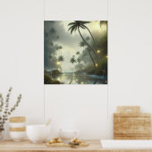 Palmbomen en oceaan nevelige dag poster (Keuken)