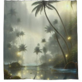 Palmbomen en oceaanverlichting douchegordijn (Voorkant)