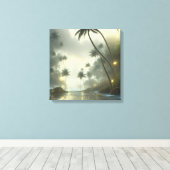 Palmbomen en Ocean Foggy Day Canvas Afdruk (Insitu (Houten vloer))