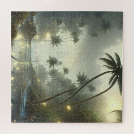 Palmbomen en Ocean Foggy Day Legpuzzel (Horizontaal)
