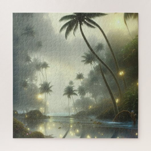 Palmbomen en Ocean Foggy Day Legpuzzel (Verticaal)