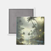 Palmbomen en Ocean Foggy Day Magneet (Voorkant / Achterkant)