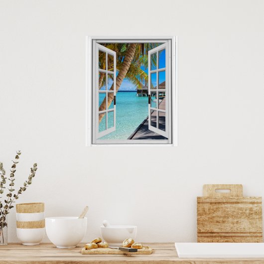 Palmbomen en Ocean Uitzicht Faux Poster (Keuken)