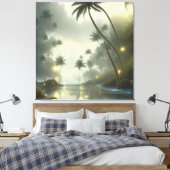 Palmbomen en oceannevelige dag canvas afdruk (Insitu (Slaapkamer))