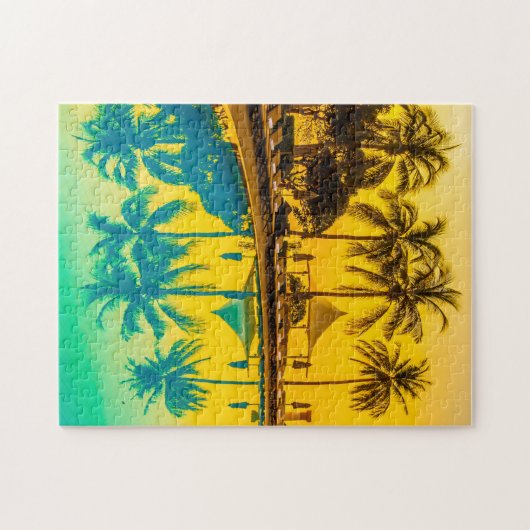 Palmbomen en poolpuzzel legpuzzel (Horizontaal)