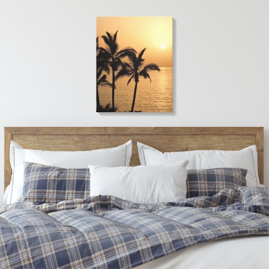 Palmbomen en Romantische zonnebank Canvas Afdruk (Insitu (Slaapkamer))