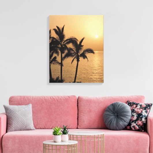 Palmbomen en Romantische zonnebank Canvas Afdruk (Insitu (Woonkamer))