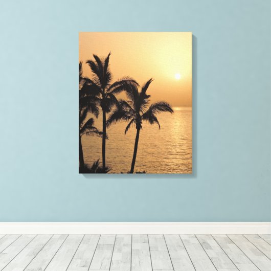Palmbomen en Romantische zonnebank Canvas Afdruk (Insitu (Houten vloer))