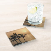 Palmbomen en Romantische zonnebank Glazen Onderzetter (Schuin)