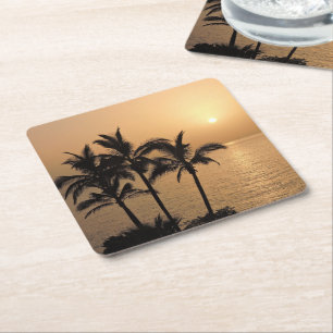 Palmbomen en Romantische zonnebank Kartonnen Onderzetters