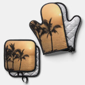 Palmbomen en Romantische zonnebank Ovenwant & Pannenlap Set (Voorkant / Achterkant)