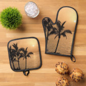 Palmbomen en Romantische zonnebank Ovenwant & Pannenlap Set (Top down)