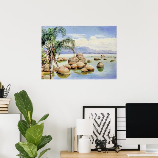 Palmbomen en rotsblokken, Baai van Rio, Poster (Thuiskantoor)