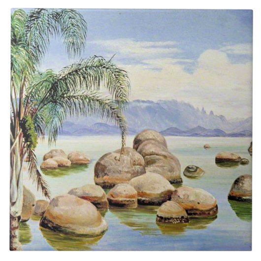 Palmbomen en rotsblokken, Baai van Rio, Tegeltje (Voorkant)