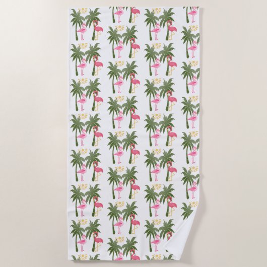 Palmbomen en roze flamingos strandlaken (Voorkant)