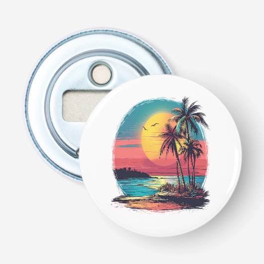 Palmbomen en strand button flesopener (Voorkant)